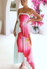 Bold Floral Strapless Flowy Maxi Dress