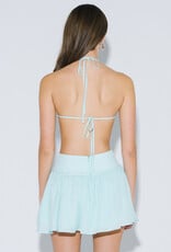 Shell Waist Halter Open Back Mini Dress