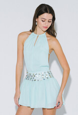 Shell Waist Halter Open Back Mini Dress
