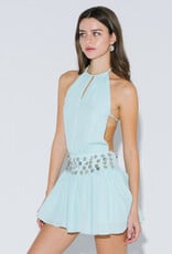 Shell Waist Halter Open Back Mini Dress