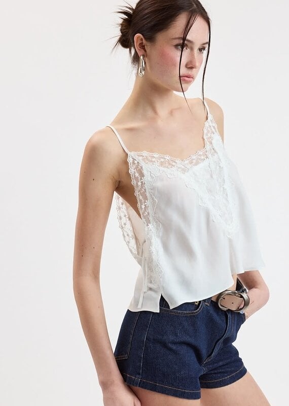 Wide  Lace Side Tie Cami Crop Top