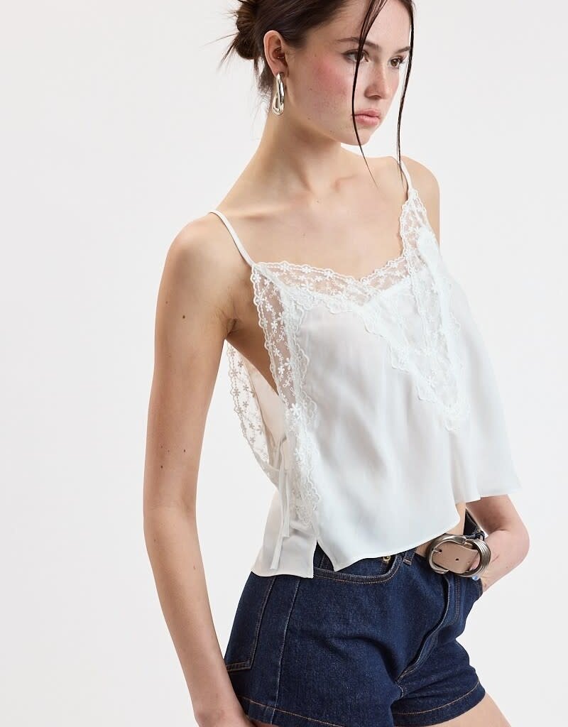 Wide  Lace Side Tie Cami Crop Top