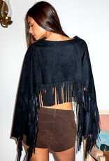 Faux Suede Cropped Flowy Fringe Poncho