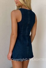 Denim Fitted Sleeveless Shift Mini Dress With Built In Shorts