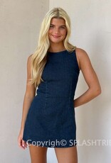 Denim Fitted Sleeveless Shift Mini Dress With Built In Shorts
