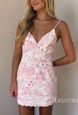 Toile Scallop Cut V Neck Mini Dress