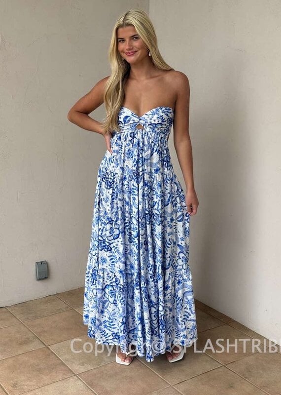 Floral Twisted Ruched Bust Maxi Dress