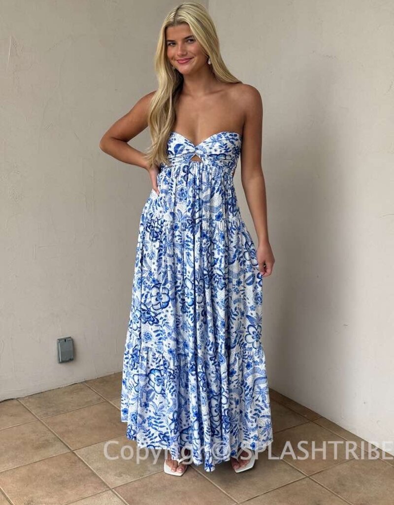 Floral Twisted Ruched Bust Maxi Dress