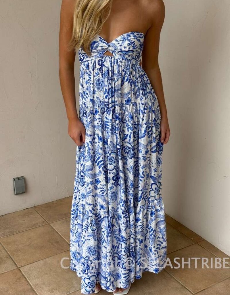Floral Twisted Ruched Bust Maxi Dress