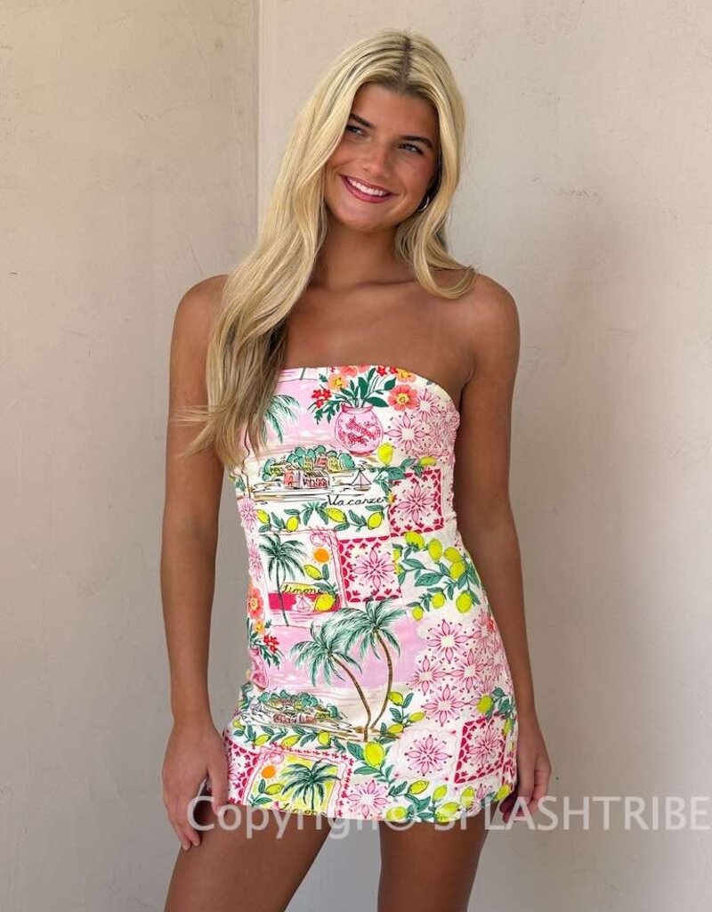 Tropical Waist Tie Skort Mini Dress