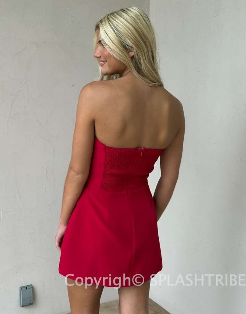 Front Pocket A Line Strapless Mini Dress