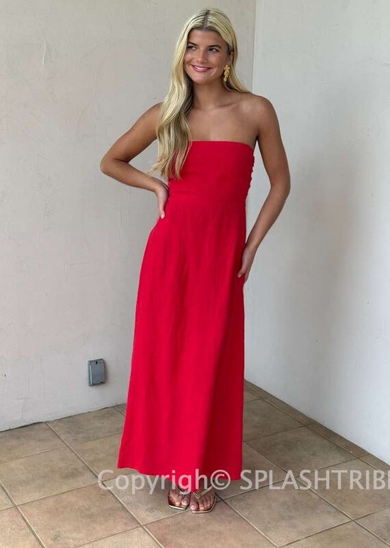 Marisa Linen Strapless Maxi Dress