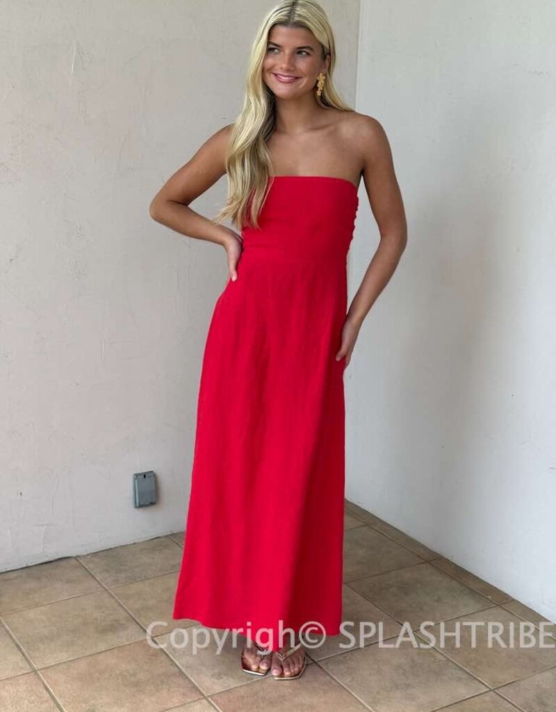 Marisa Linen Strapless Maxi Dress