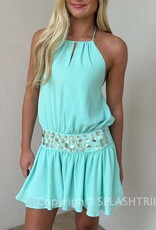 Shell Waist Halter Open Back Mini Dress