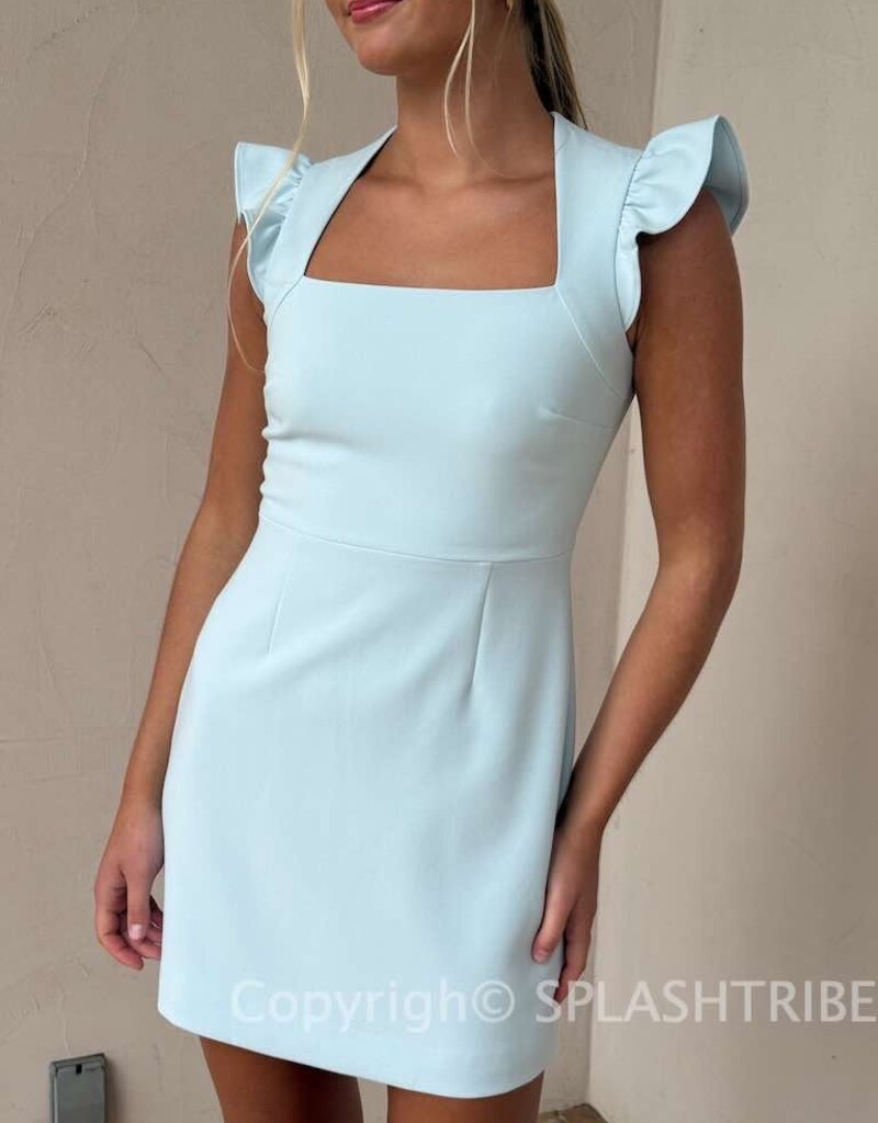 Whisper Square Neck Flutter Sleeve Mini Dress