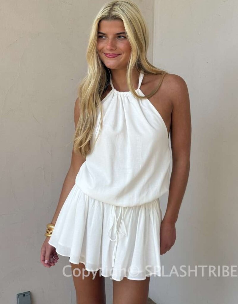 Alegria Tie Waist Halter Mini Dress