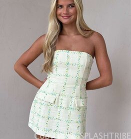 Tweed Strapless Double Pocket Mini Dress