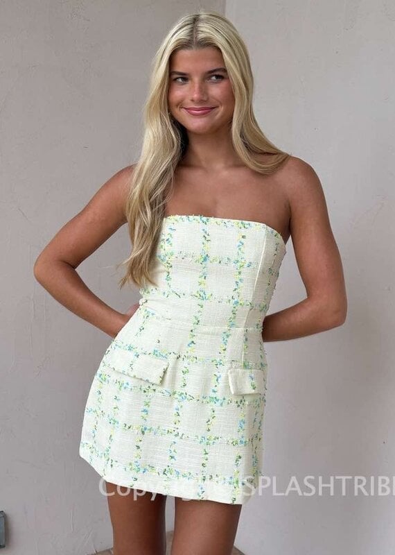 Tweed Strapless Double Pocket Mini Dress