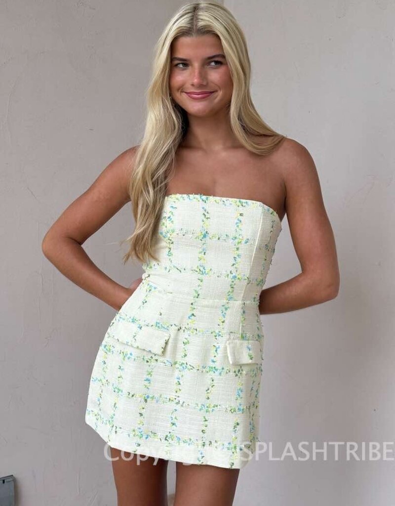 Tweed Strapless Double Pocket Mini Dress