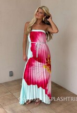 Bold Floral Strapless Flowy Maxi Dress