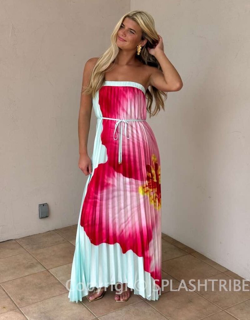 Bold Floral Strapless Flowy Maxi Dress