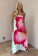 Bold Floral Strapless Flowy Maxi Dress