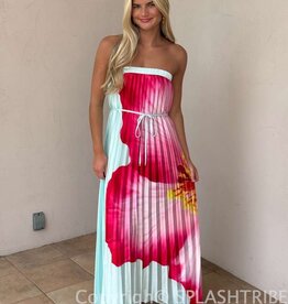 Bold Floral Strapless Flowy Maxi Dress
