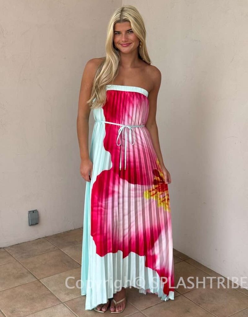 Bold Floral Strapless Flowy Maxi Dress