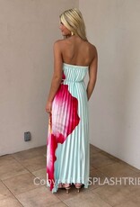 Bold Floral Strapless Flowy Maxi Dress