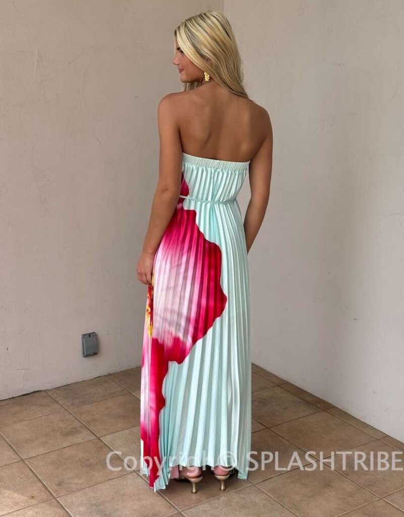 Bold Floral Strapless Flowy Maxi Dress