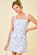 Floral Jacquard Pocket Flaps Mini Dress