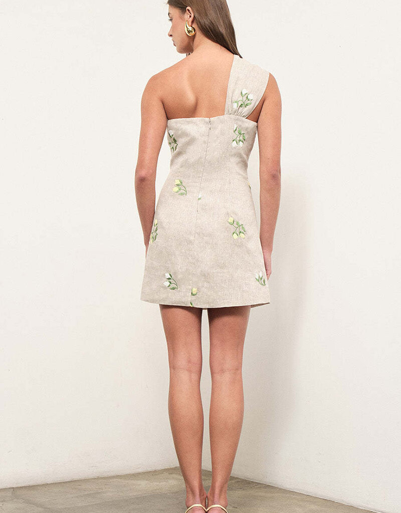 Maude Club WES Embroidery Linen One Shoulder Mini Dress