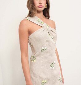 Maude Club WES Embroidery Linen One Shoulder Mini Dress