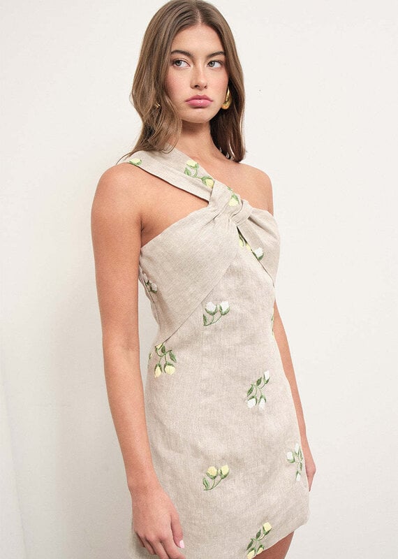 Maude Club WES Embroidery Linen One Shoulder Mini Dress