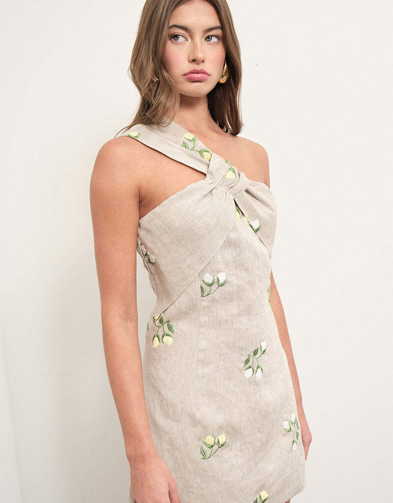Maude Club WES Embroidery Linen One Shoulder Mini Dress