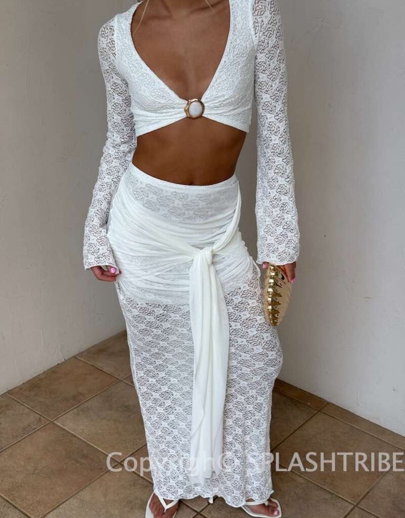 Lace Crop Top & Front Tie Detail Maxi Skirt