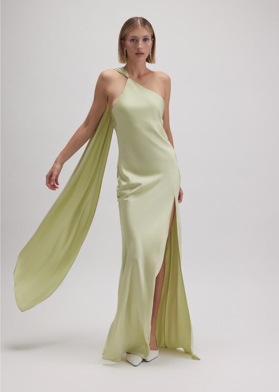 Asymmetric Halter Drape Scarf Slit Maxi Dress