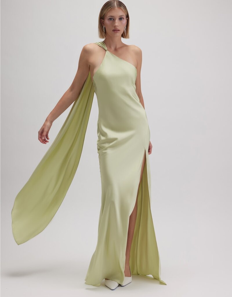 Asymmetric Halter Drape Scarf Slit Maxi Dress