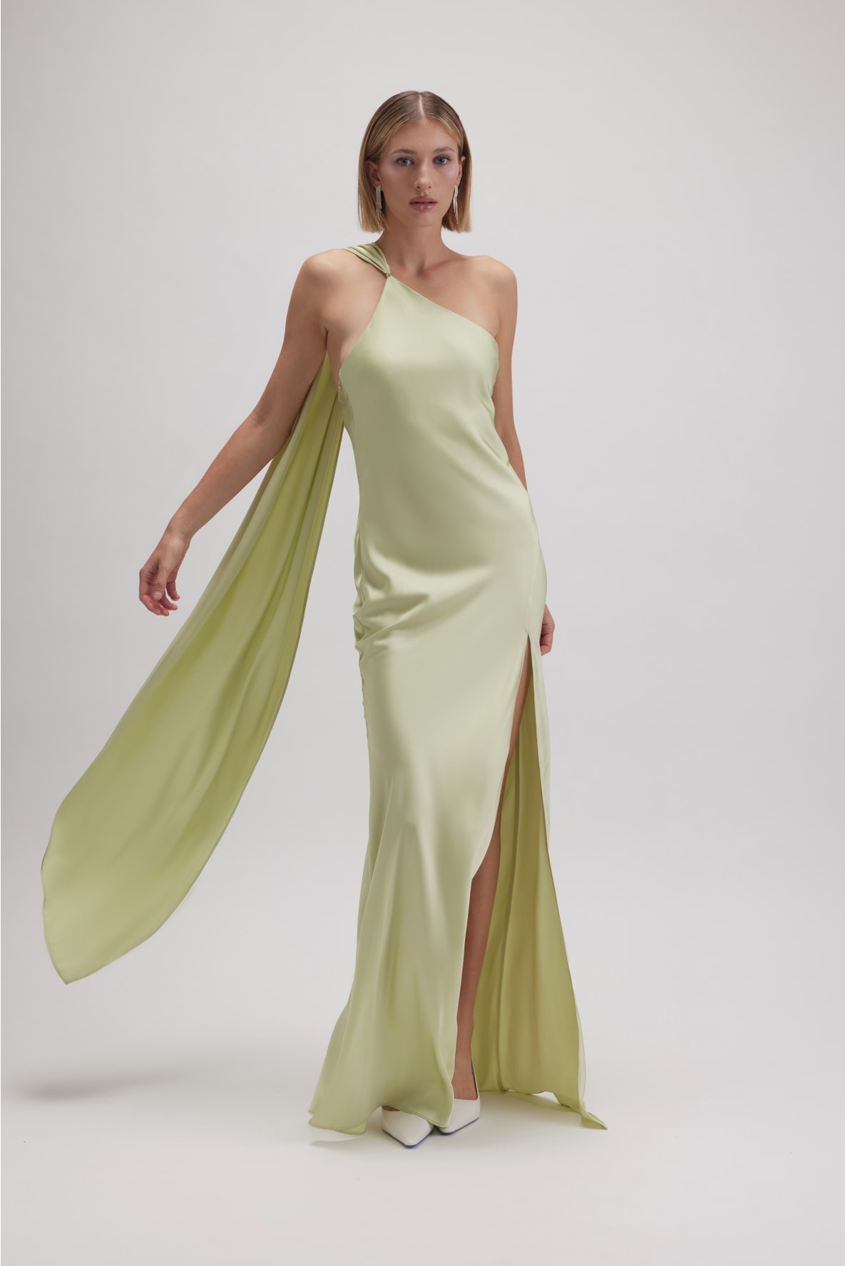 Asymmetric Halter Drape Scarf Slit Maxi Dress - SPLASH