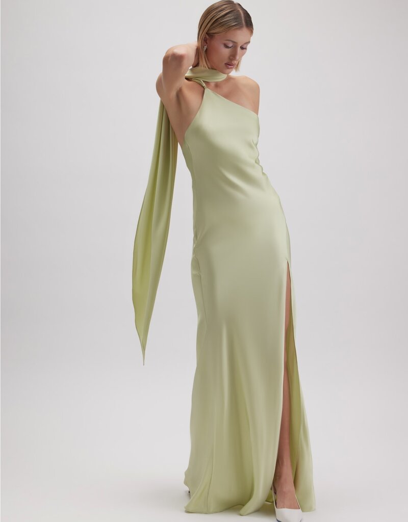 Asymmetric Halter Drape Scarf Slit Maxi Dress