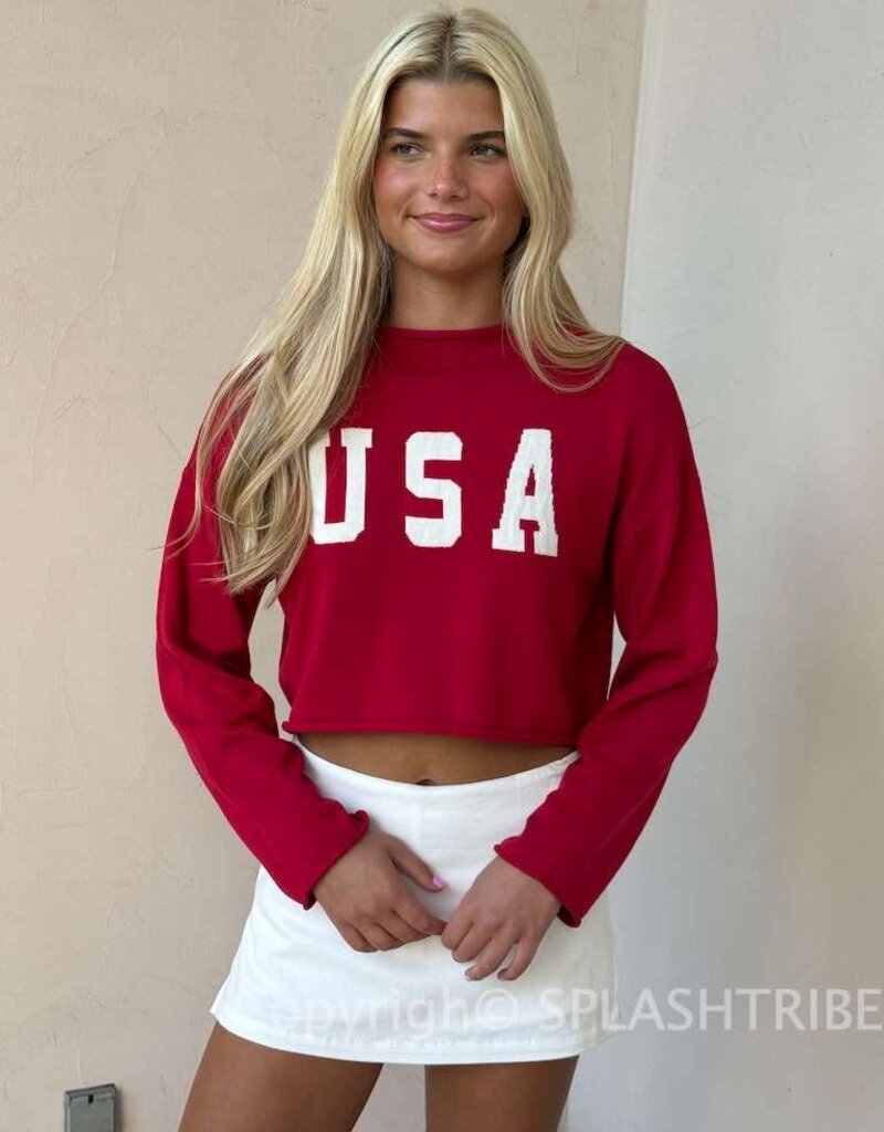 USA Rollneck Crop Long Sleeve Sweater