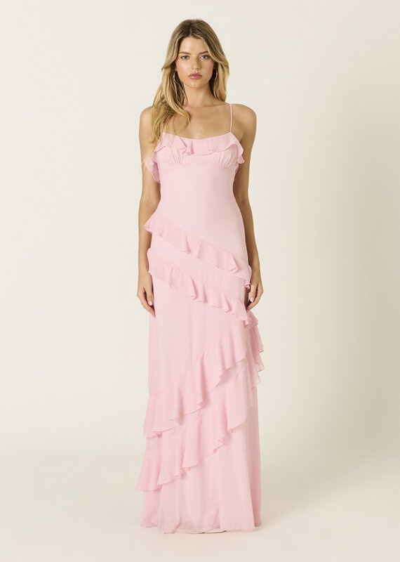 Eva Chiffon Cami Strap Ruffle Maxi Dress