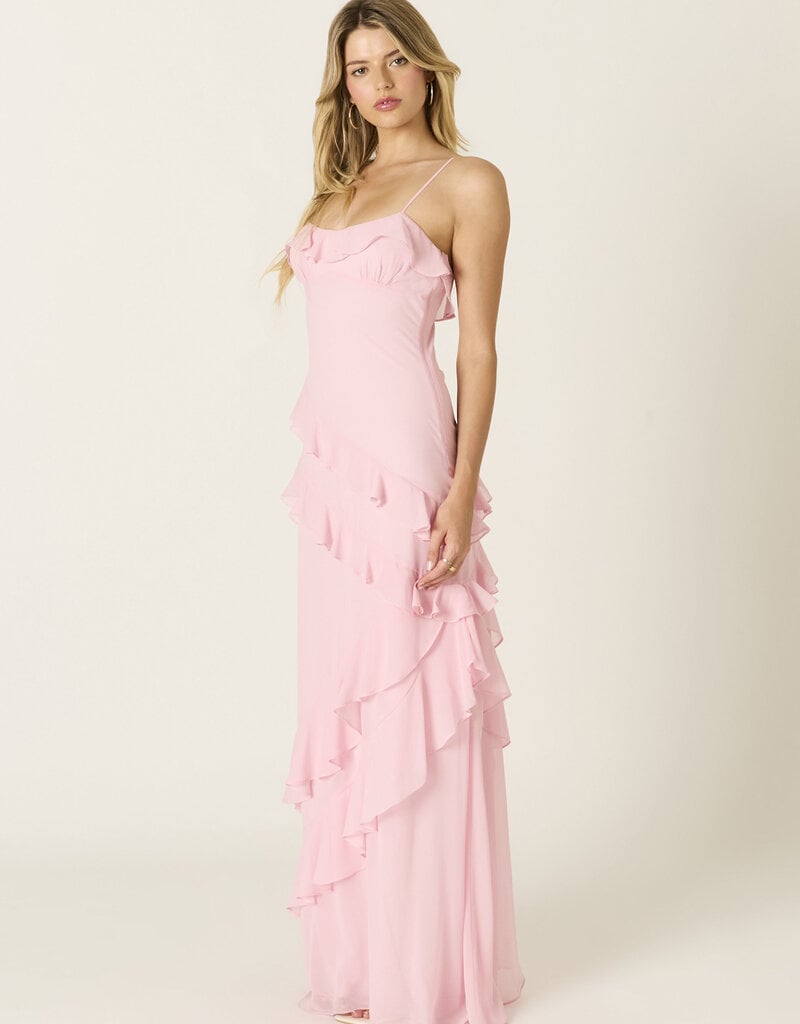 Eva Chiffon Cami Strap Ruffle Maxi Dress
