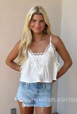Wide  Lace Side Tie Cami Crop Top