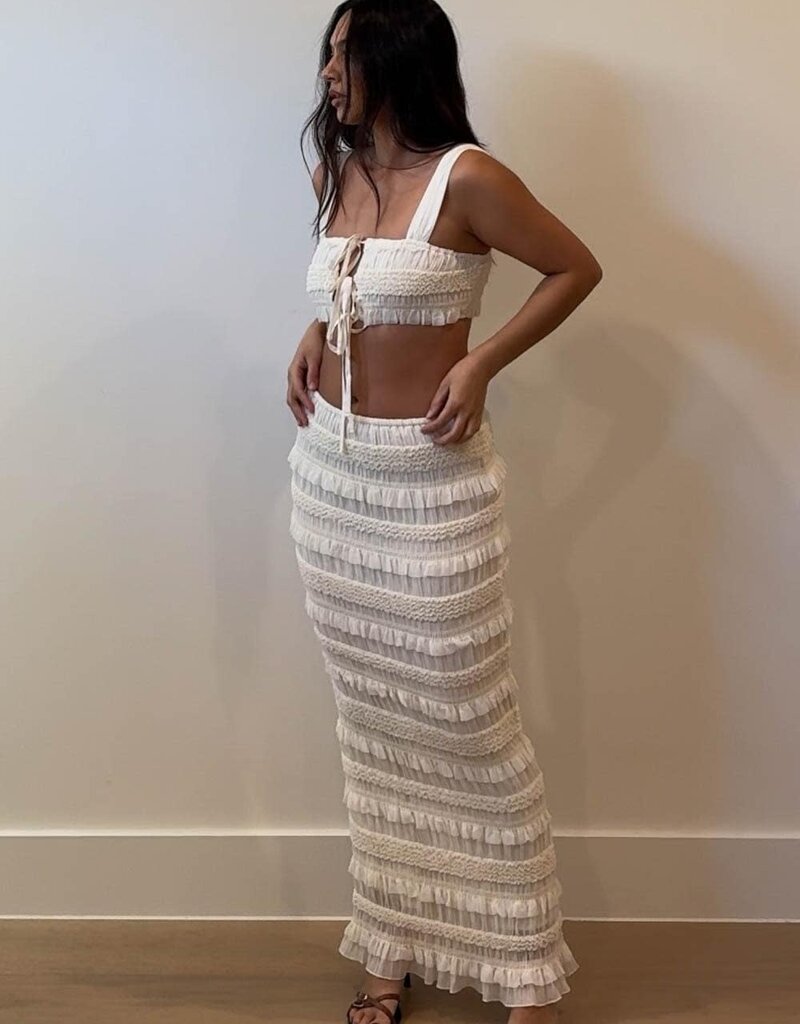 RuffleTexture Crop Top and Maxi Skirt Set