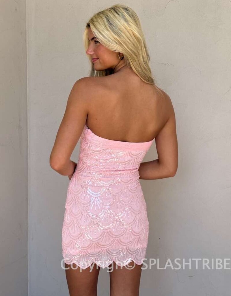 Strapless Beaded Scalloped Edge Mini Dress