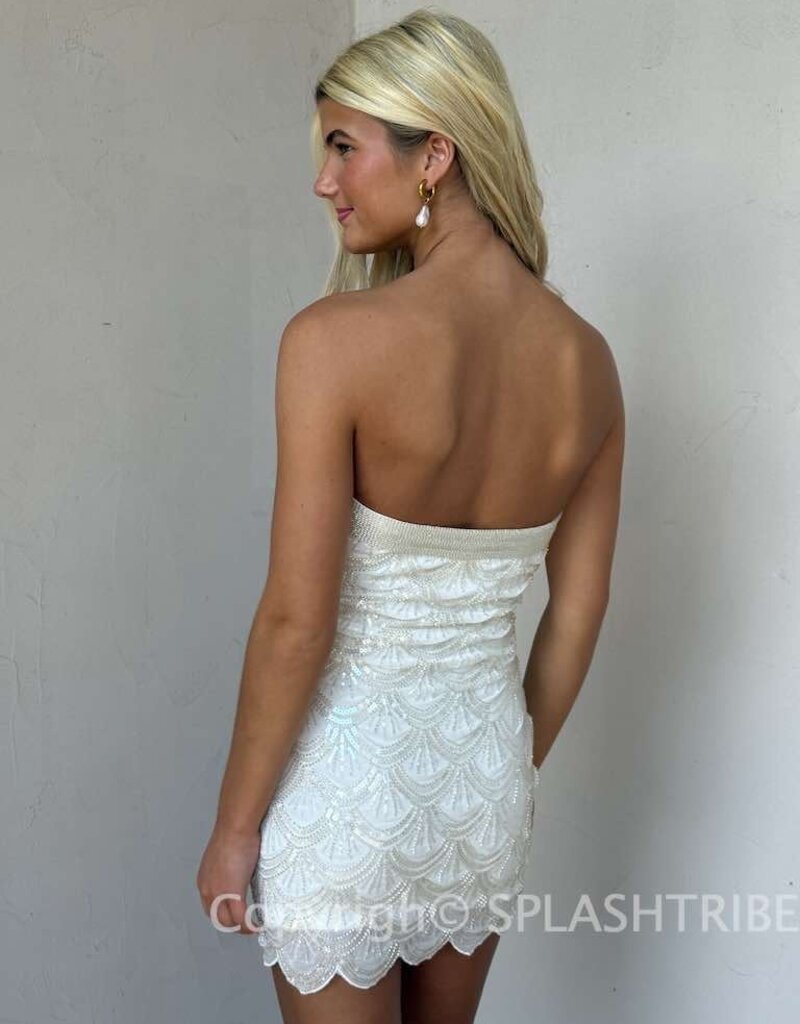 Strapless Beaded Scalloped Edge Mini Dress