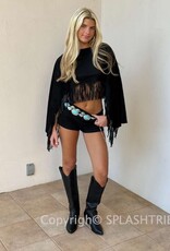 Faux Suede Cropped Flowy Fringe Poncho