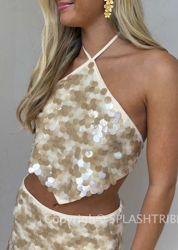 Spangle Sequin Halter Scarf Top