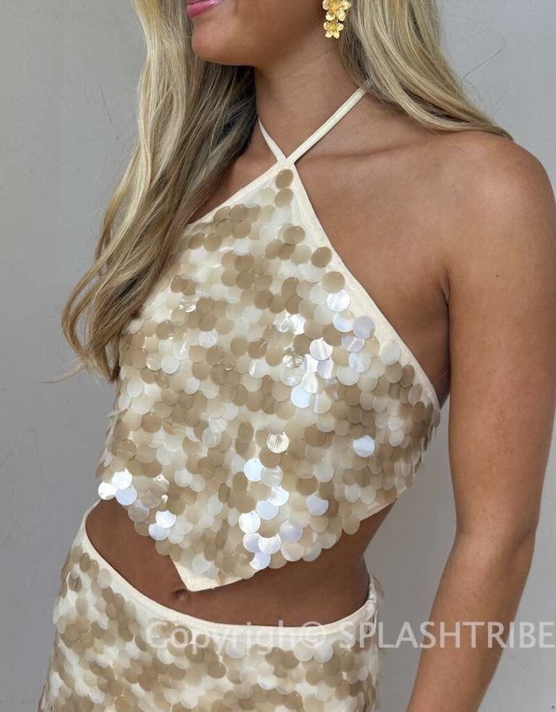 Spangle Sequin Halter Scarf Top